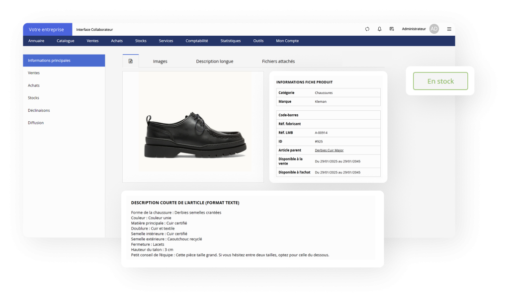 Fiches produits comme sur logiciel PIM